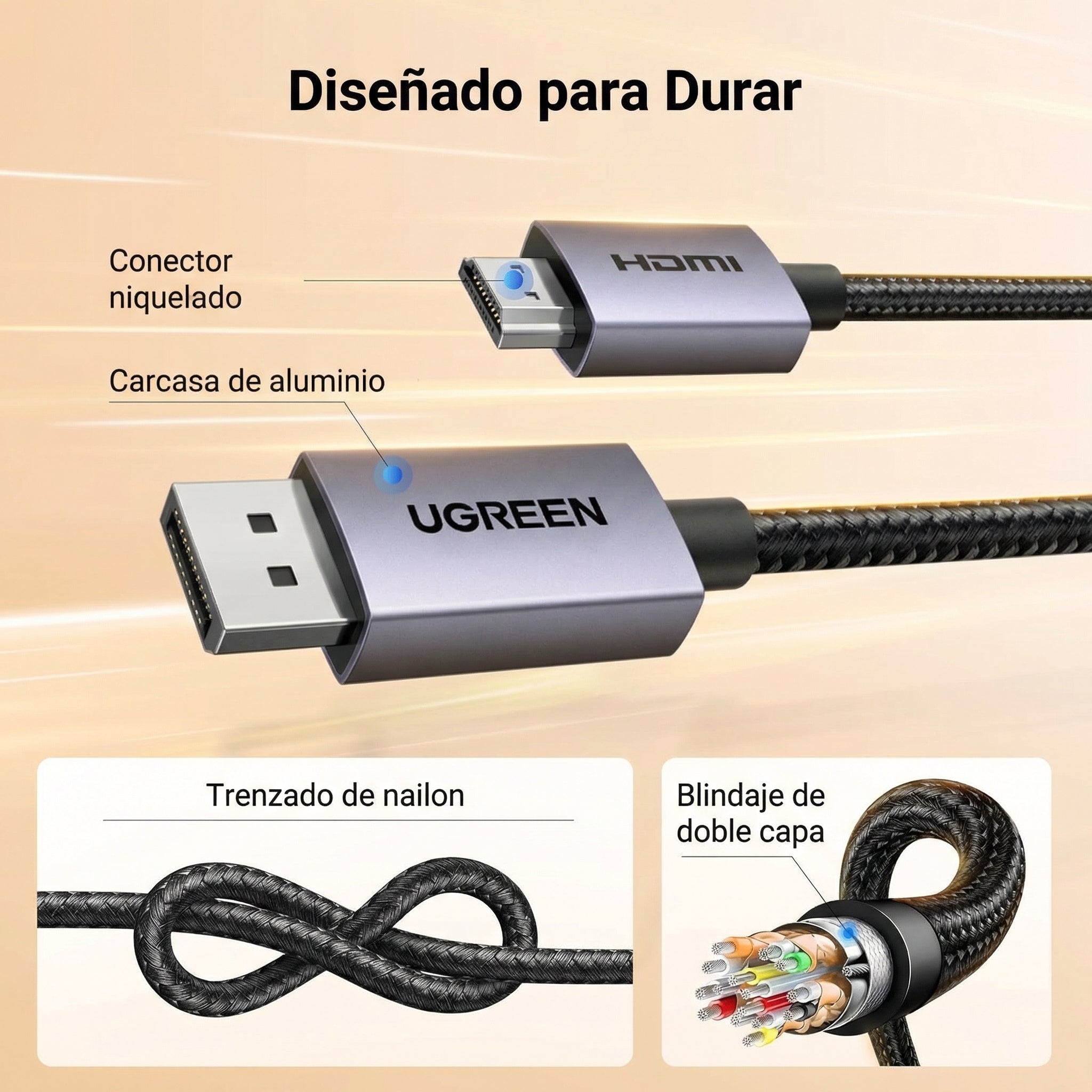 Cable UGREEN DisplayPort 1.2 a HDMI 1.4 — 4K, 2 m (DP125 / 35842)