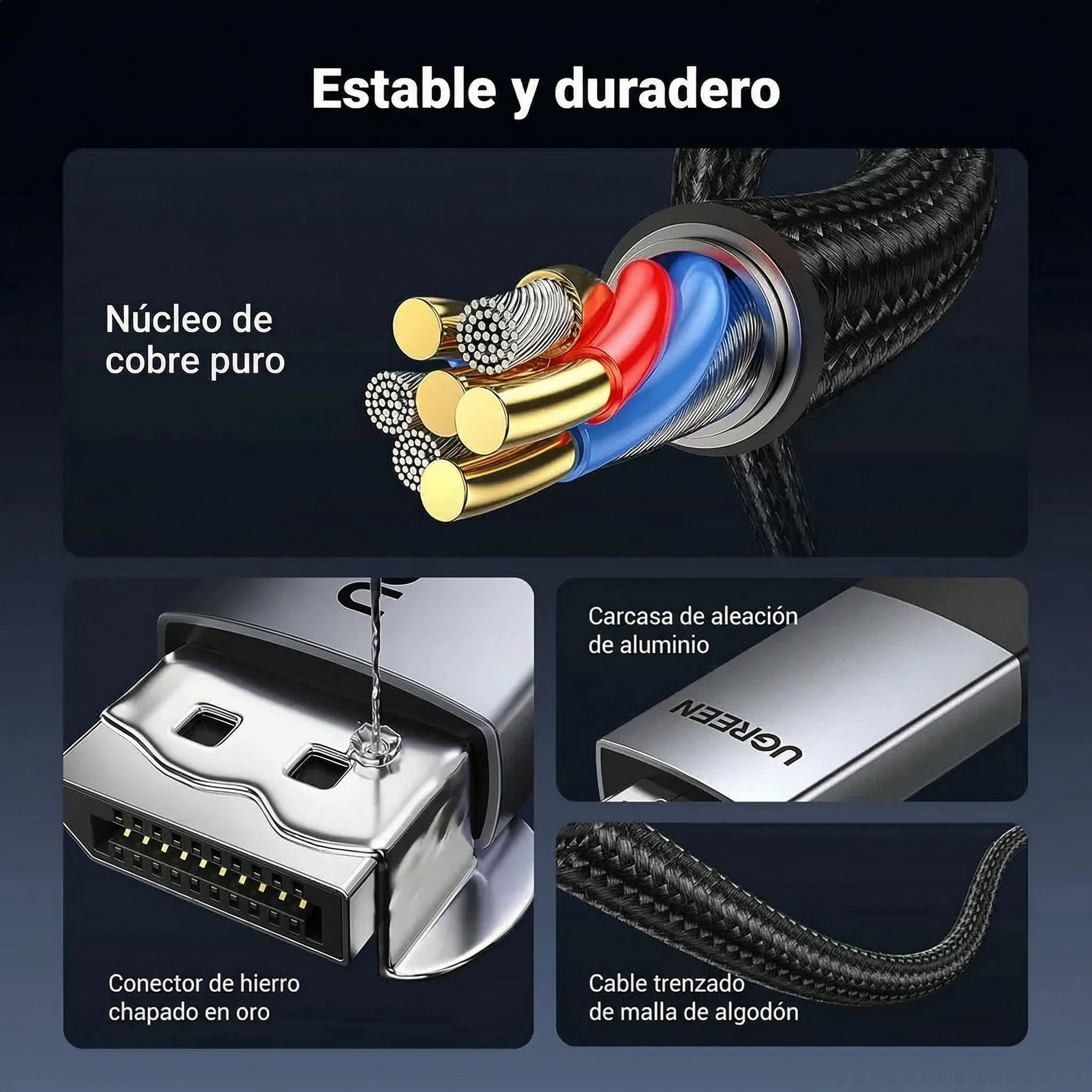 Cable UGREEN DisplayPort a HDMI 4K 60Hz – 3 m, trenzado (DP119 / 25491)