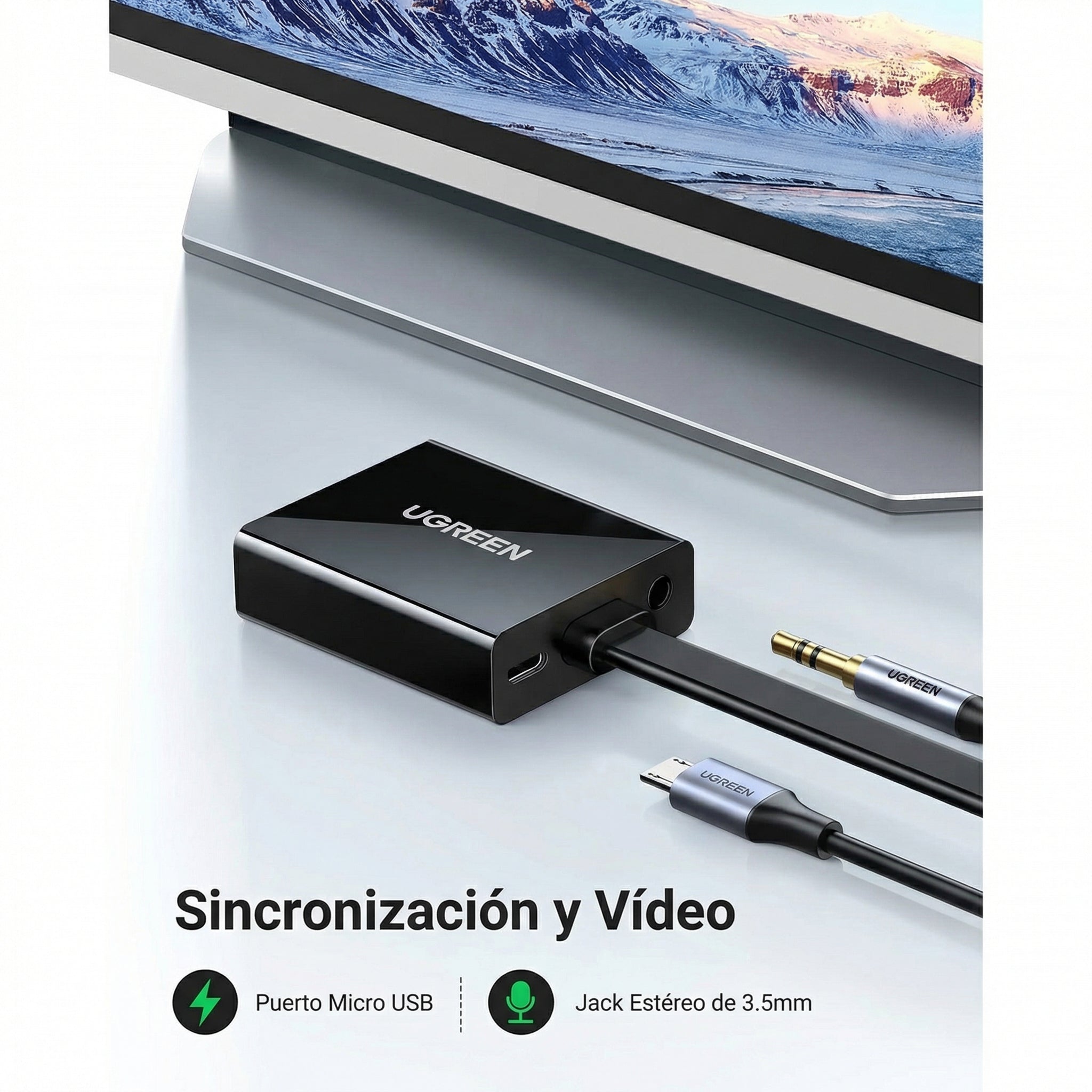 Adaptador UGREEN HDMI a VGA con Audio 3.5 mm – 1080p 60Hz (40248)