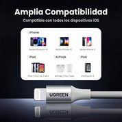 Cable UGREEN Lightning a USB 2.4A – 1 m (60161, Silver) - OPENBOX