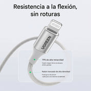 Cable UGREEN Lightning a USB 2.4A – 1 m (60161, Silver) - OPENBOX
