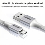 Cable UGREEN Lightning a USB 2.4A – 1 m (60161, Silver) - OPENBOX