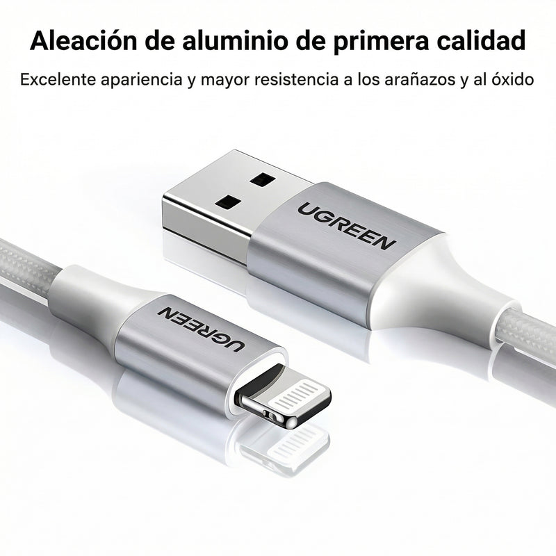 Cable UGREEN Lightning a USB 2.4A – 1 m (60161, Silver) - OPENBOX