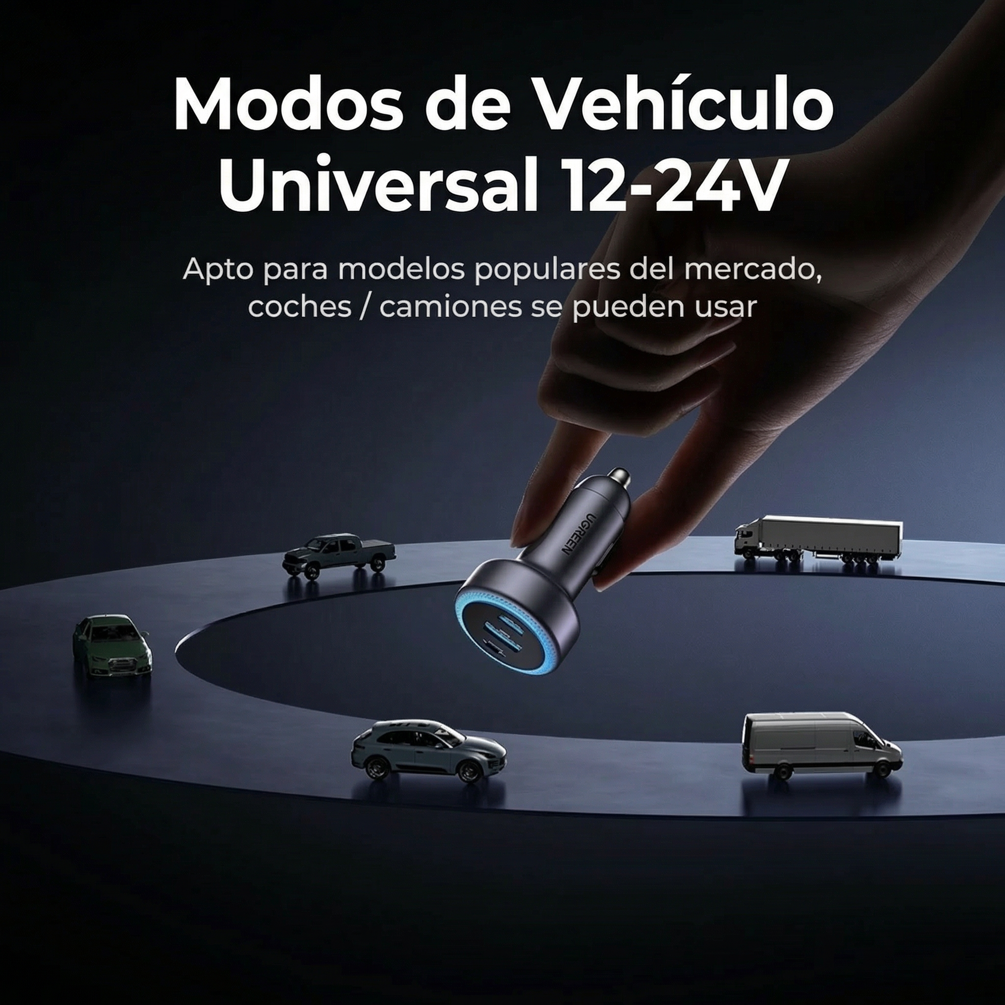 Cargador para auto UGREEN 130W 2×USB-C + 1×USB-A (EC705 / 35025)