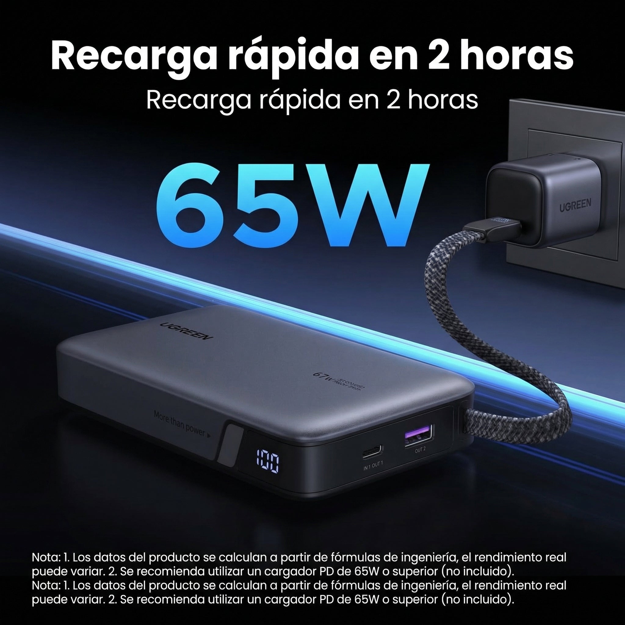 Power Bank 165W 20,000mAh con cable retráctil UGREEN (55996B)