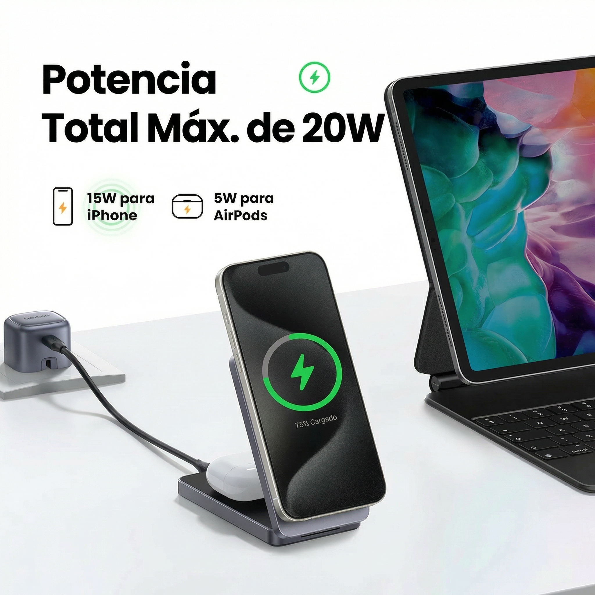 Cargador Inalámbrico UGREEN MagSafe 2-en-1 15W (45023)