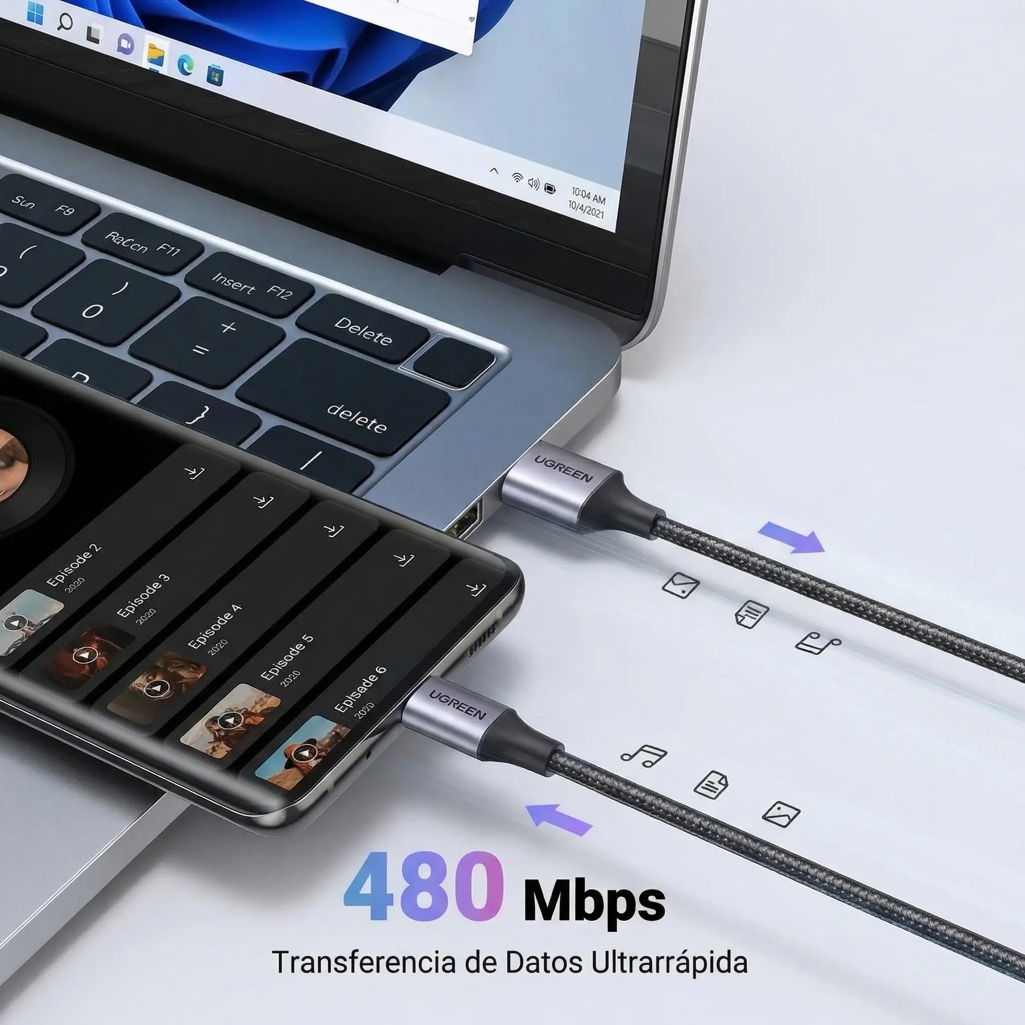 Cable UGREEN USB-A a USB-C trenzado 2M 18W - 60128