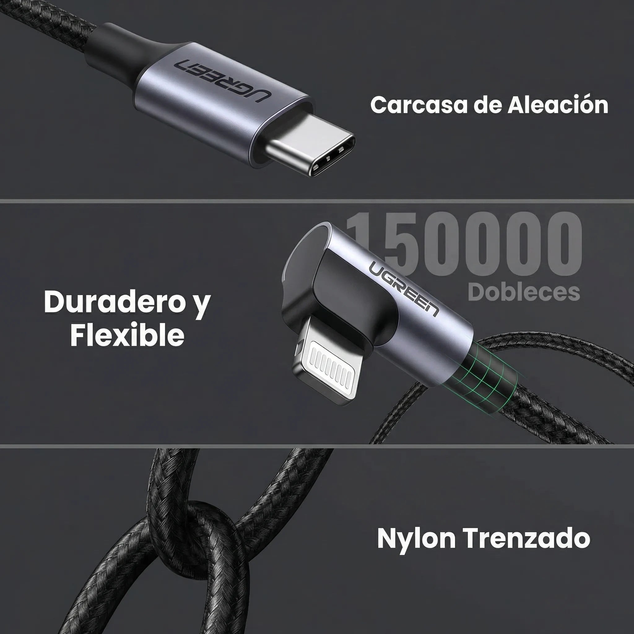 UGREEN MFi Certification Lightning Cable - 30W 90 Degree U