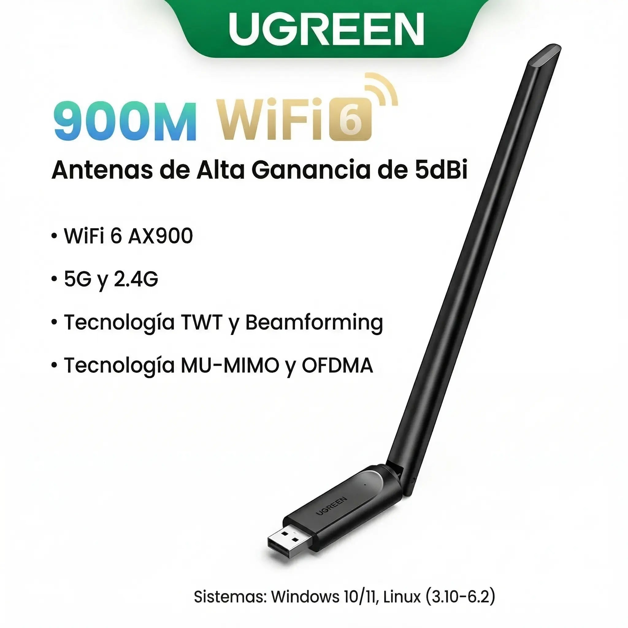 Adaptador WiFi UGREEN USB Antena Doble Banda 24G 5G Alta Velocidad