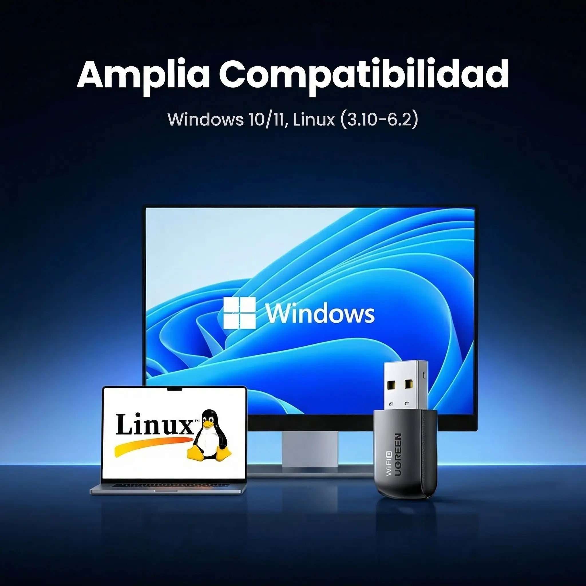 Adaptador WiFi UGREEN USB Antena Doble Banda 24G 5G Alta Velocidad