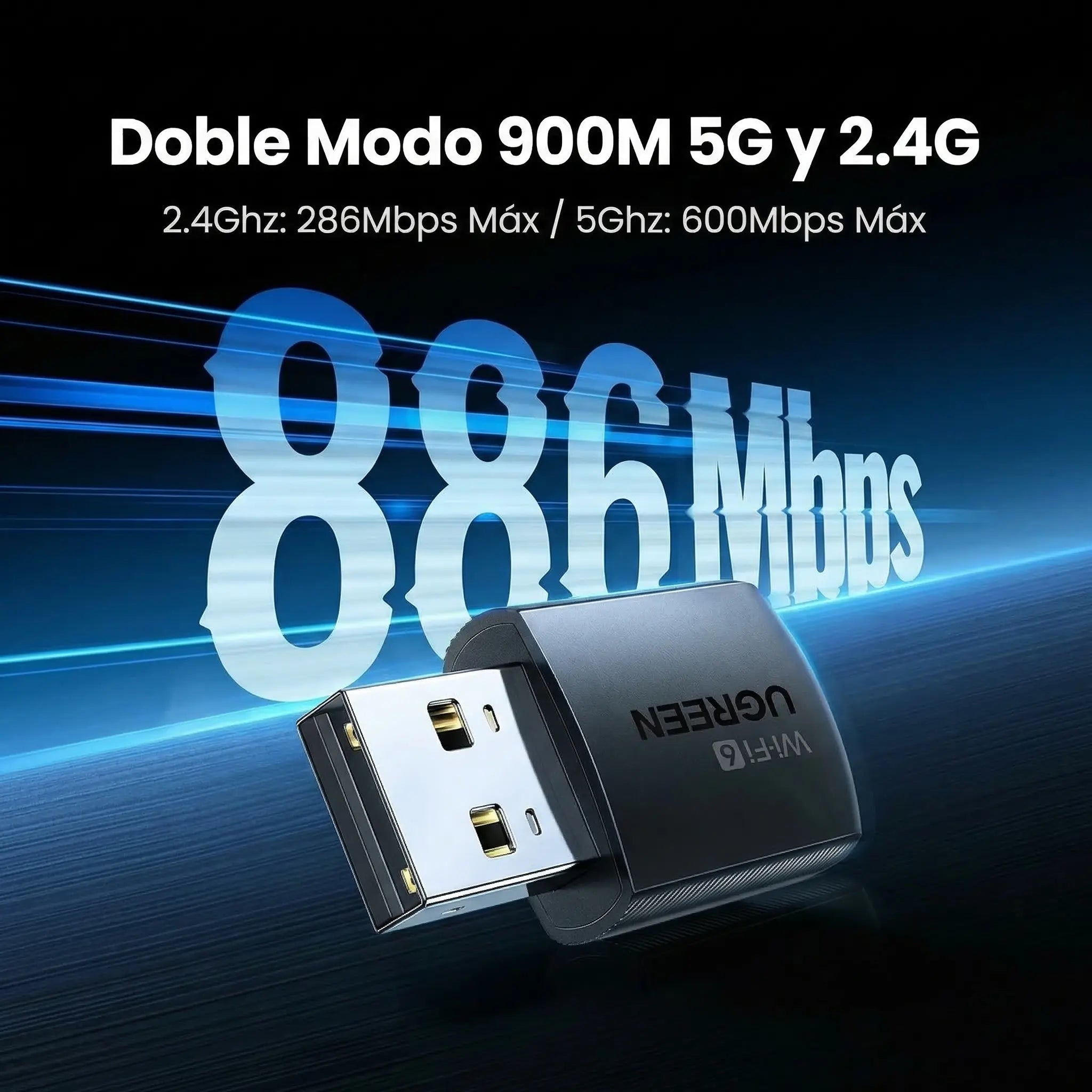 Adaptador WiFi UGREEN USB Antena Doble Banda 24G 5G Alta Velocidad
