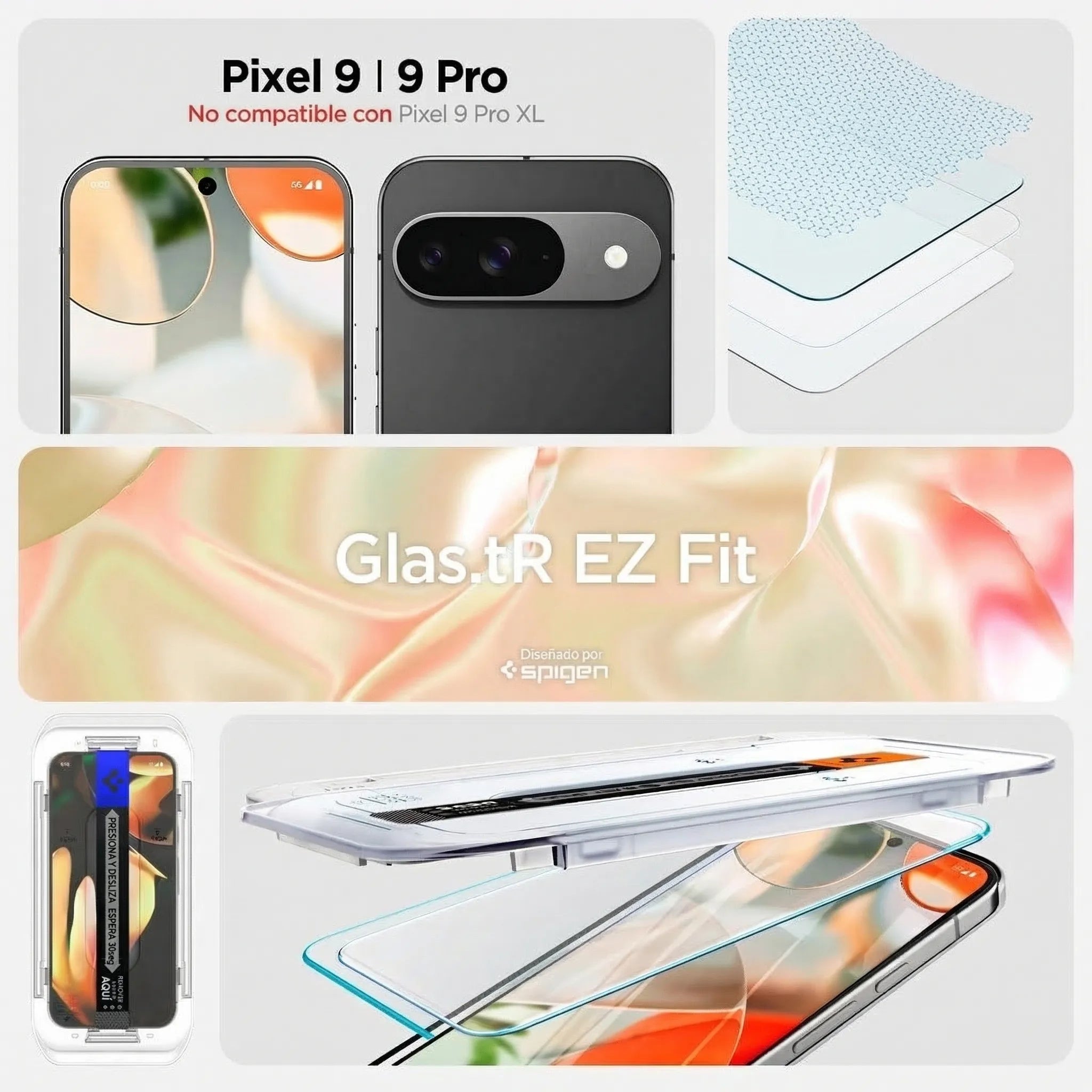 Protector de pantalla Spigen EZ FIT GLAS.tR Pixel 10 / 10 Pro / 9 / 9 Pro (2 UND)