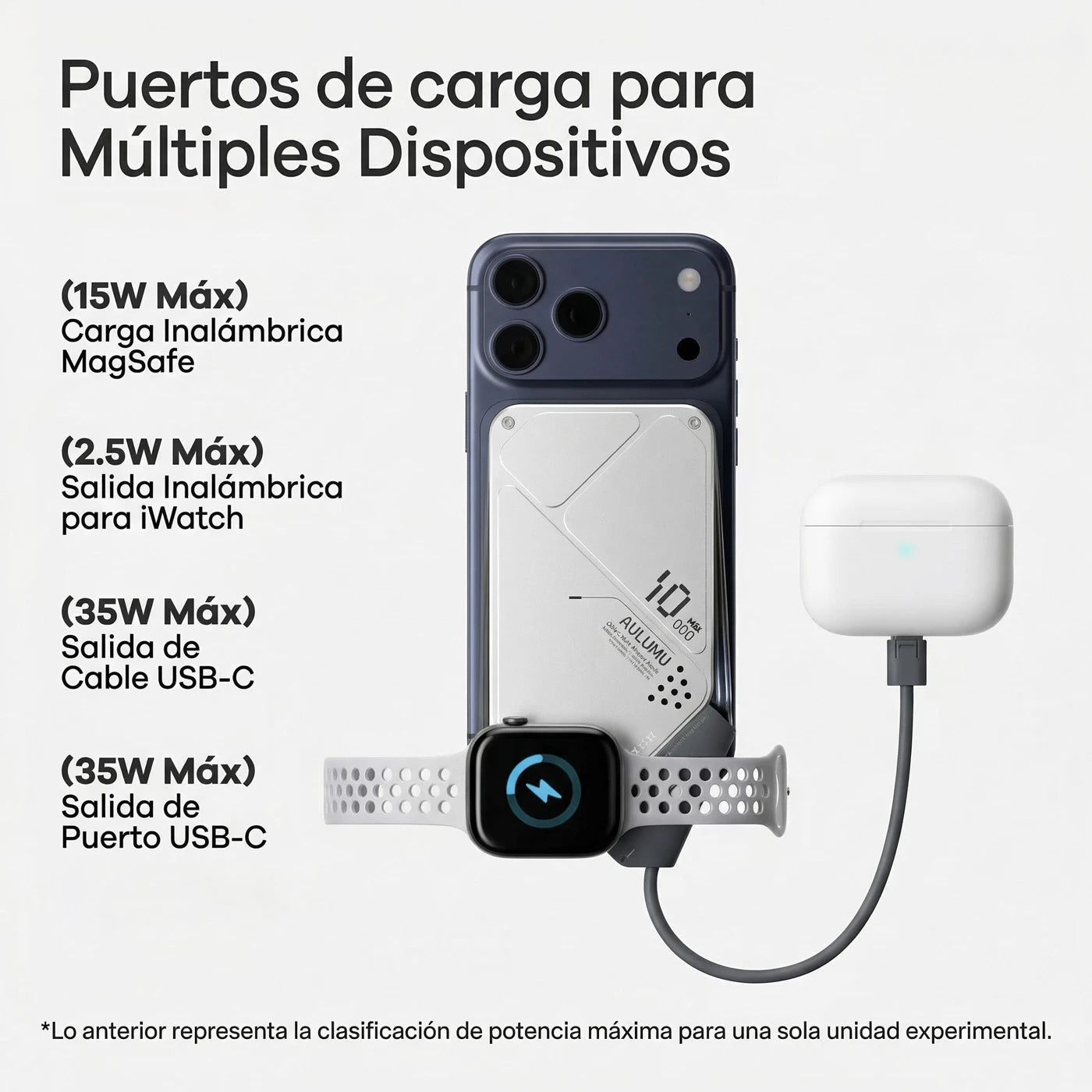 Power Bank Aulumu M10 10,000mAh Qi2 3 en 1 (Magsafe)