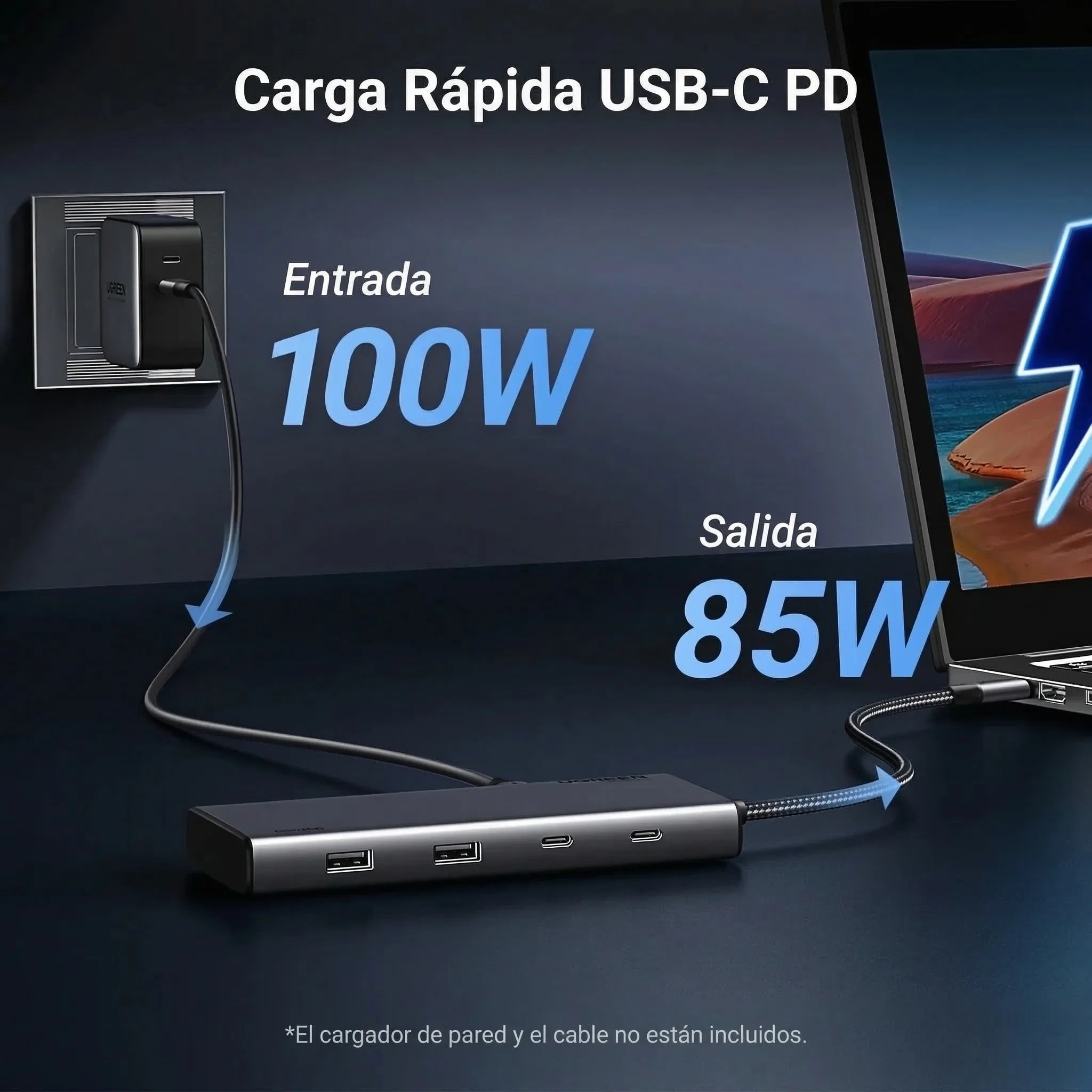 Hub Ugreen 8 en 1 USB-C a 2xHDMI DP 2xUSB-C 3.2 2xUSB-A 3.2 PD 100w 35625