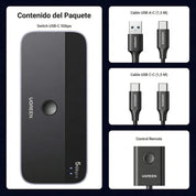 Conmutador Usb-C Ugreen Cm687 (25098) 2 Computadoras Comparten 4 Puertos, Para Pc Laptop Teclado Raton Webcam Usb-Microfono