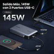 UGREEN Nexode Power Bank, 20000mAh 145W Cargador portátil para portátil con cable USB-C integrado