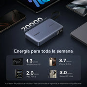 UGREEN Nexode Power Bank, 20000mAh 145W Cargador portátil para portátil con cable USB-C integrado