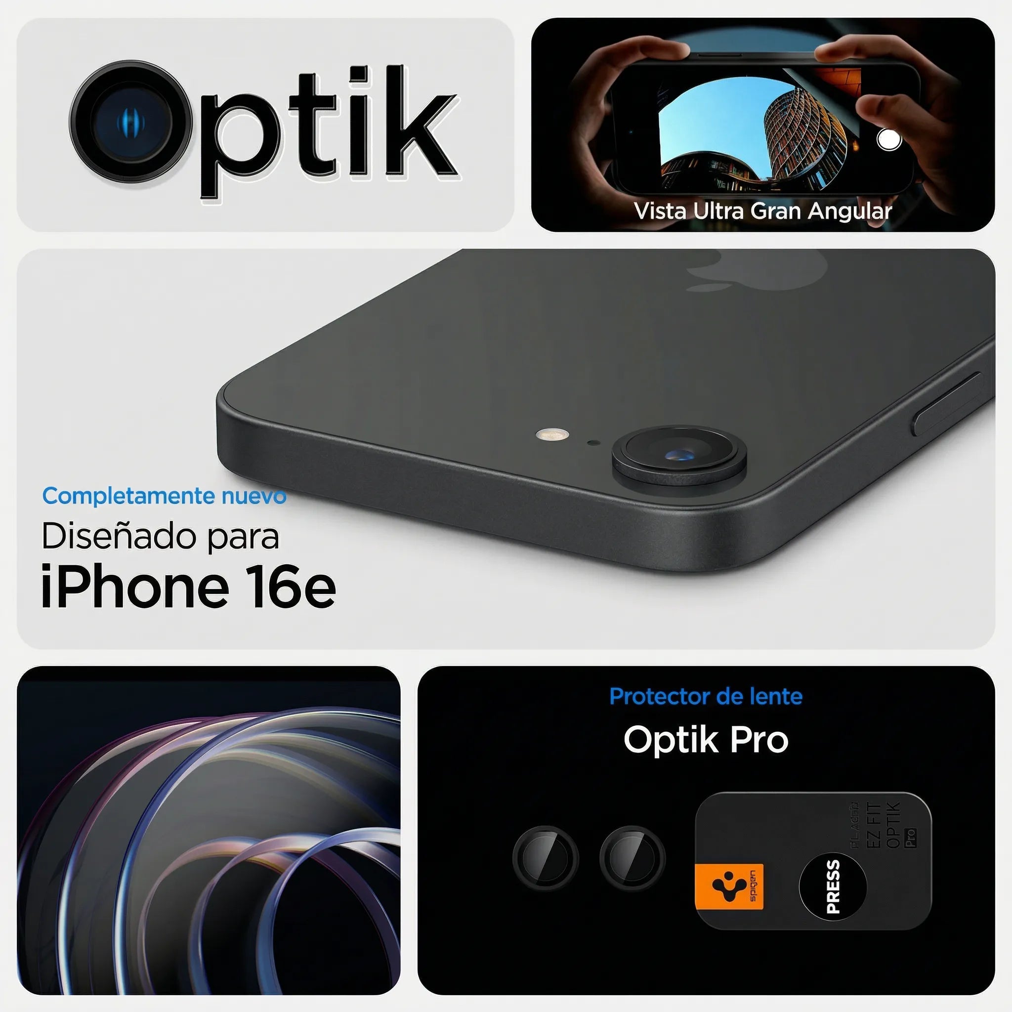 Protector de Cámara Spigen Optik Pro Ez Fit iPhone 17e / iPhone 16e (2 Pack)