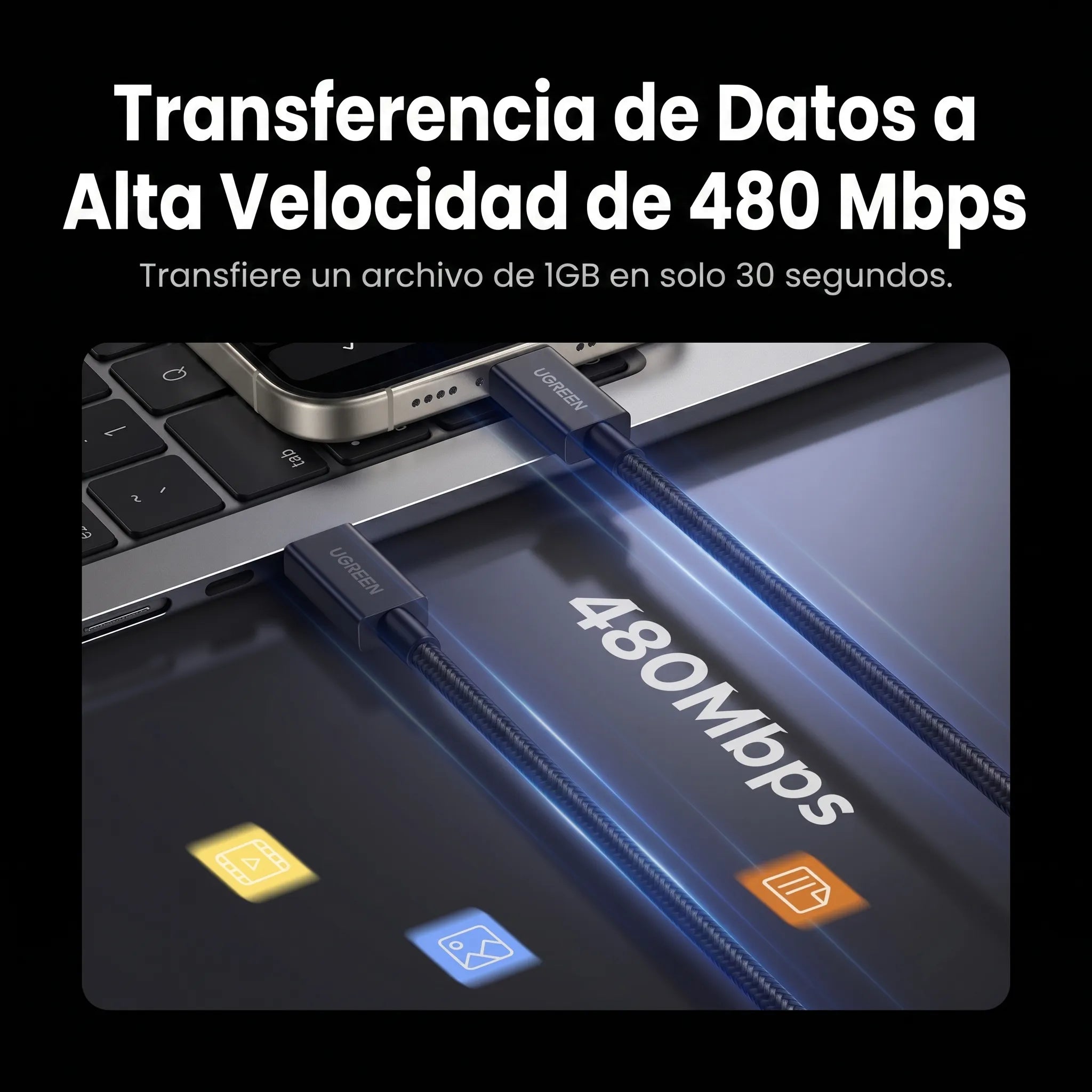 UGREEN Cable USB-C Thunderbolt 5 1M 240W - Para Carga y Video 16K