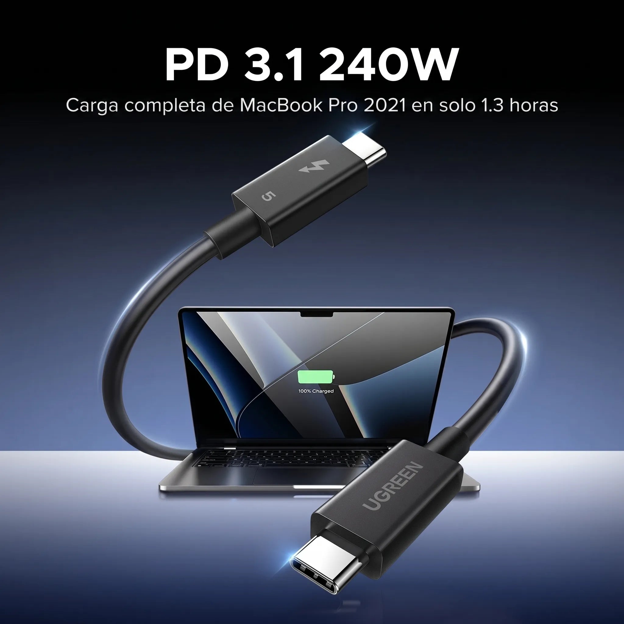 UGREEN Cable USB-C Thunderbolt 5 1M 240W - Para Carga y Video 16K