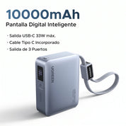 UGREEN Power Bank 10000mAh 33W Compacto Con Cable Integrado