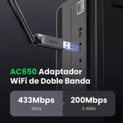 UGREEN adaptador USB Wi-Fi AC650 dual band de alta ganancia