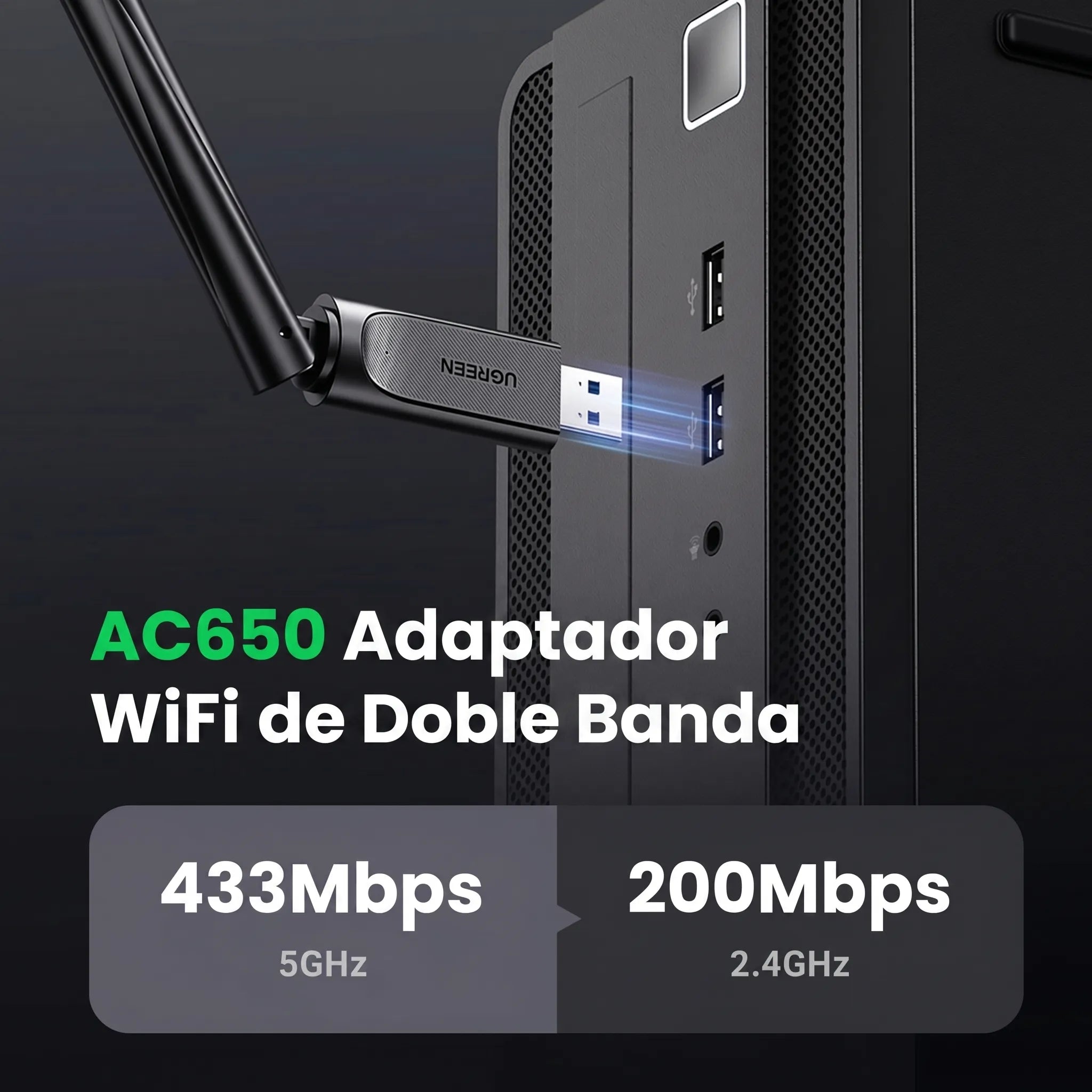 UGREEN adaptador USB Wi-Fi AC650 dual band de alta ganancia