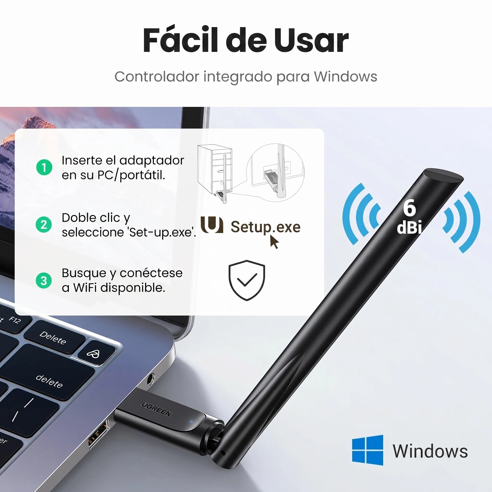 UGREEN adaptador USB Wi-Fi AC650 dual band de alta ganancia