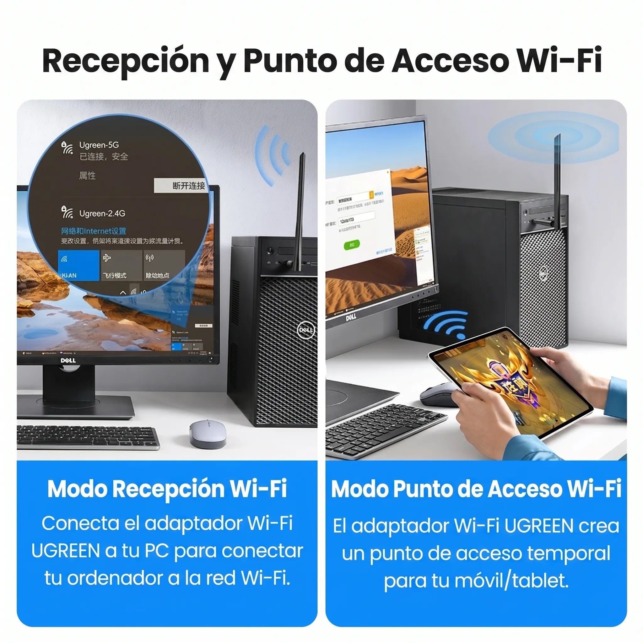 UGREEN adaptador USB Wi-Fi AC650 dual band de alta ganancia