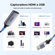 UGREEN capturadora HDMI a USB-A y USB-C para streaming y videollamadas