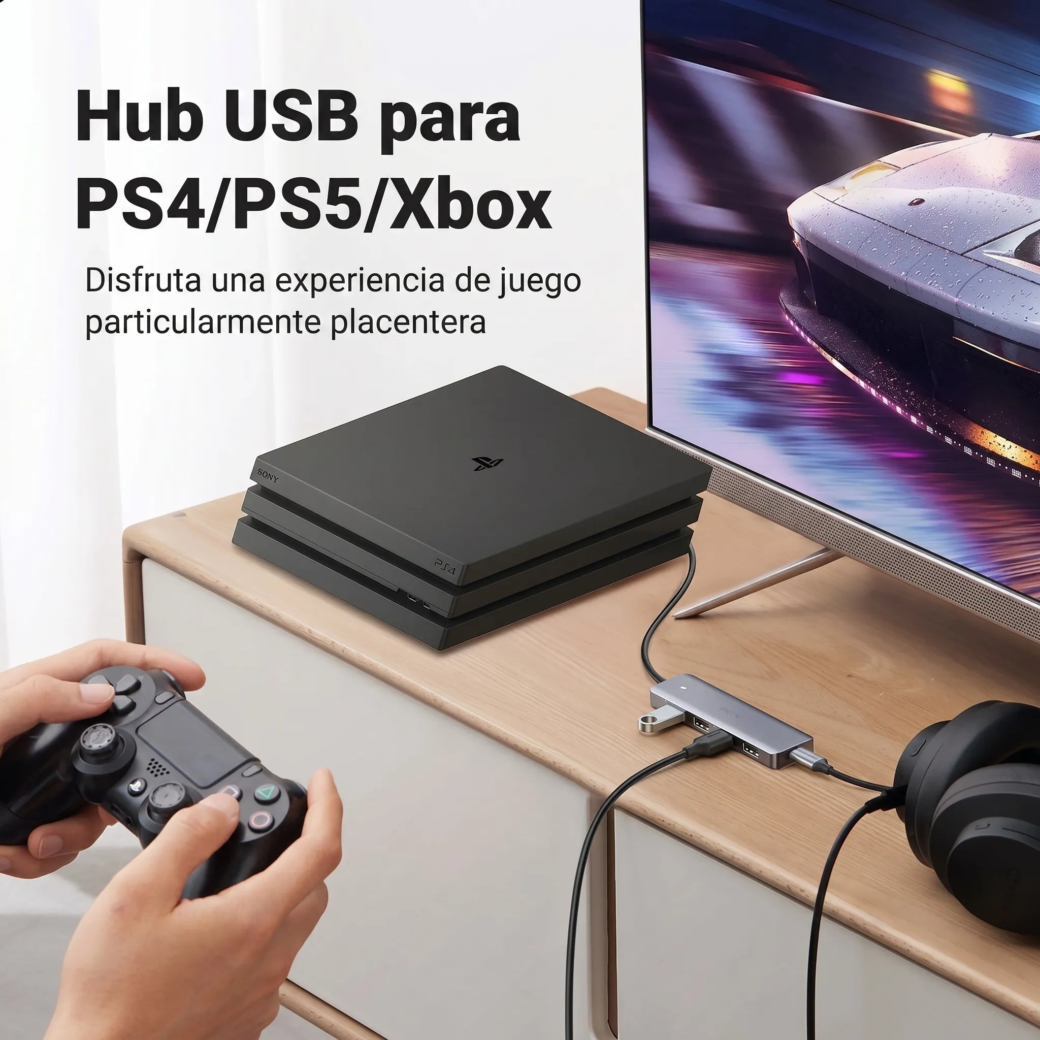 UGREEN hub USB 3.0 de 4 puertos 5Gbps con alimentación adicional