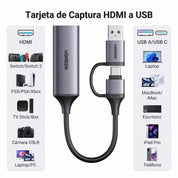 UGREEN capturadora HDMI a USB-A y USB-C 1080p 60Hz para streaming