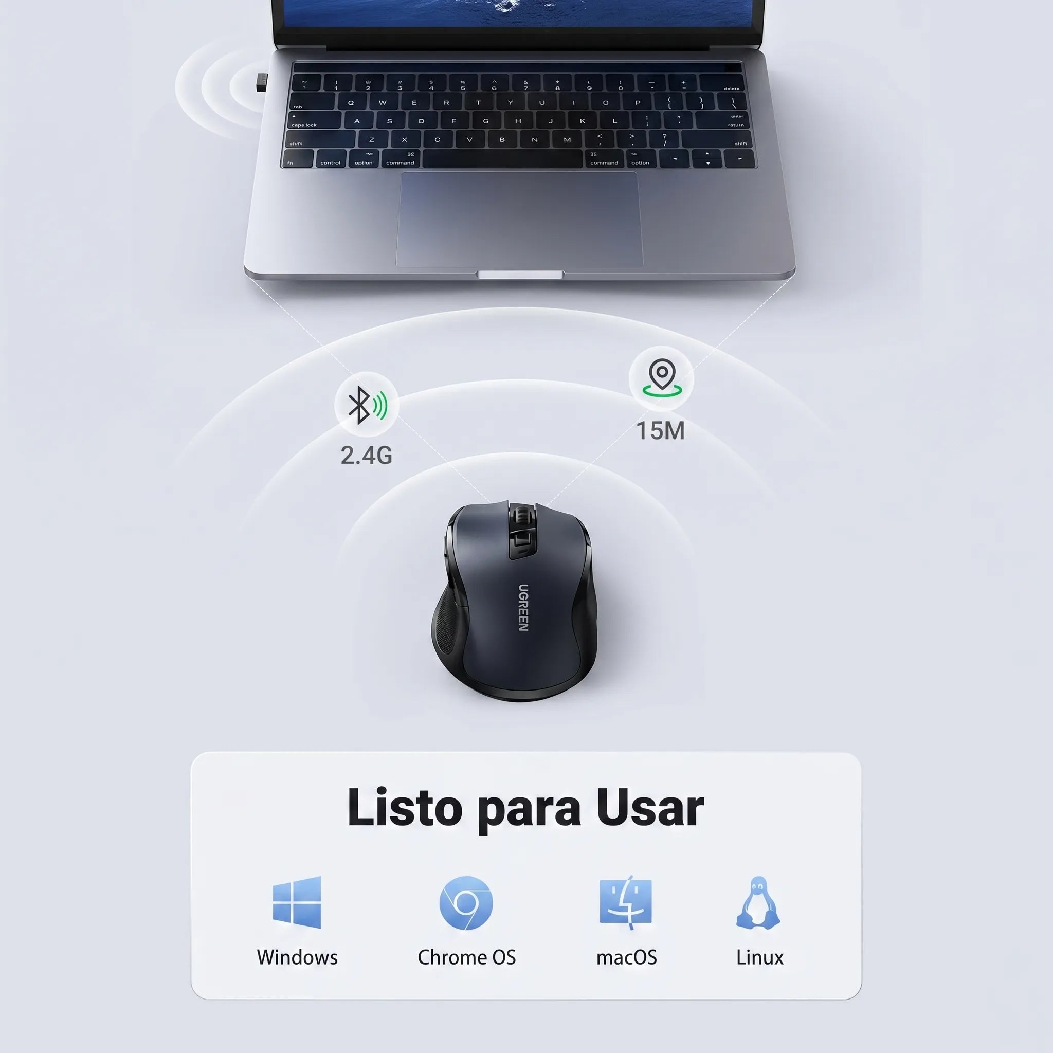 UGREEN mouse ergonómico inalámbrico con Bluetooth y 2.4G