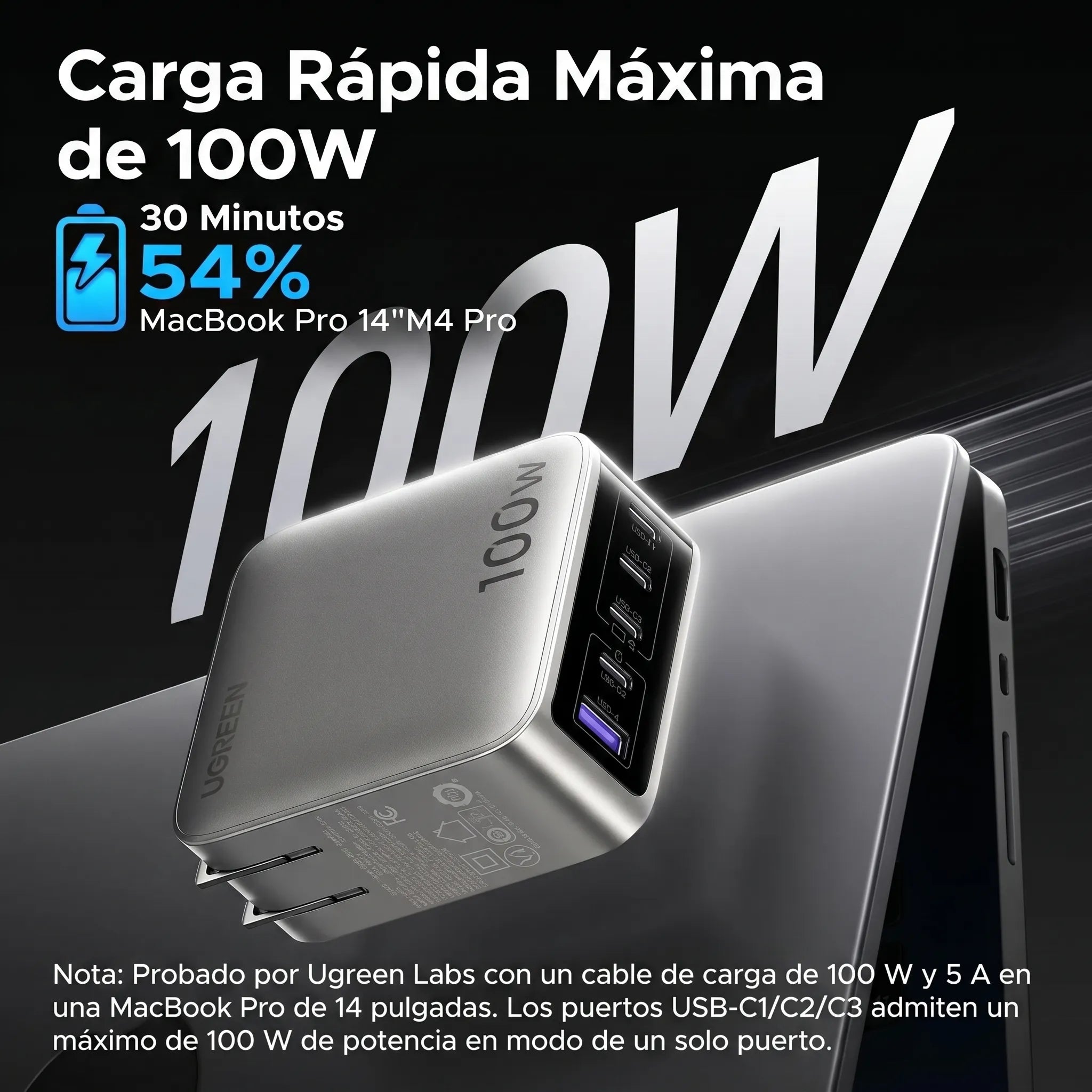 UGREEN Nexode Pro cargador GaN 100W con pantalla táctil y 5 puertos