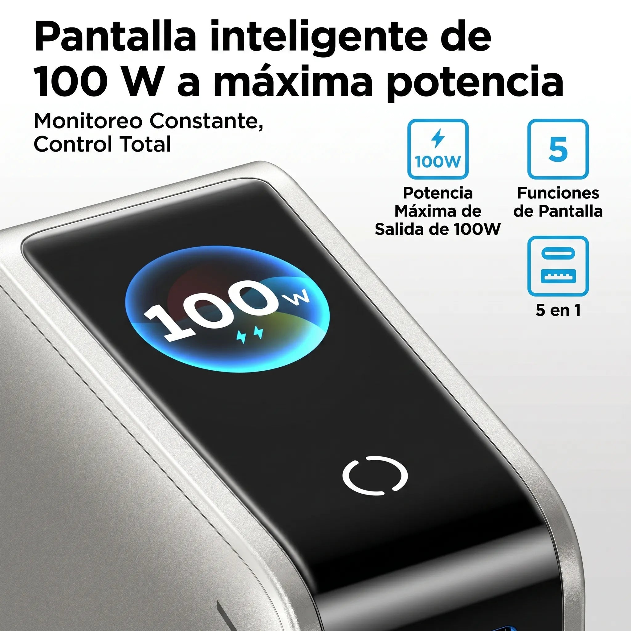 UGREEN Nexode Pro cargador GaN 100W con pantalla táctil y 5 puertos