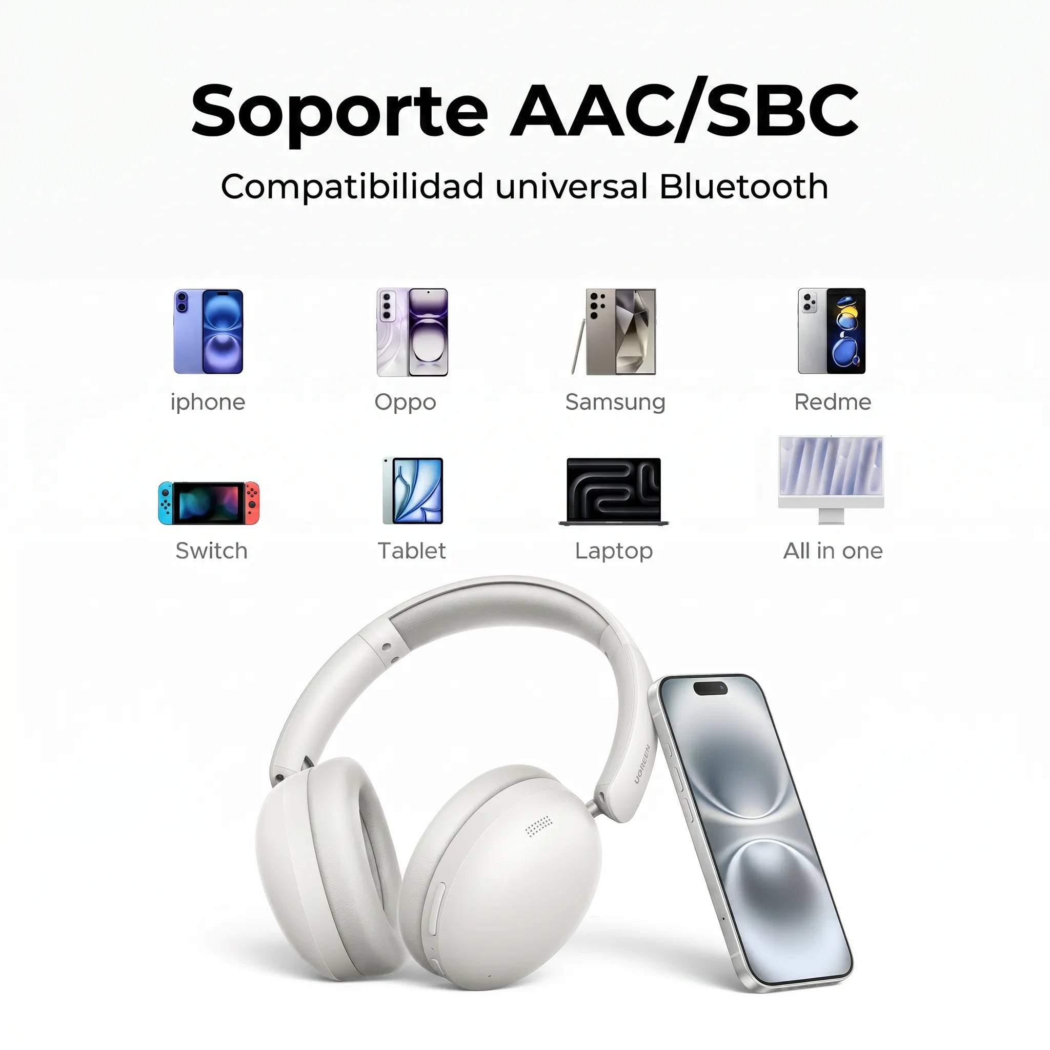 UGREEN audífonos Studio Max2 Bluetooth 5.4 con 80 horas de batería - White