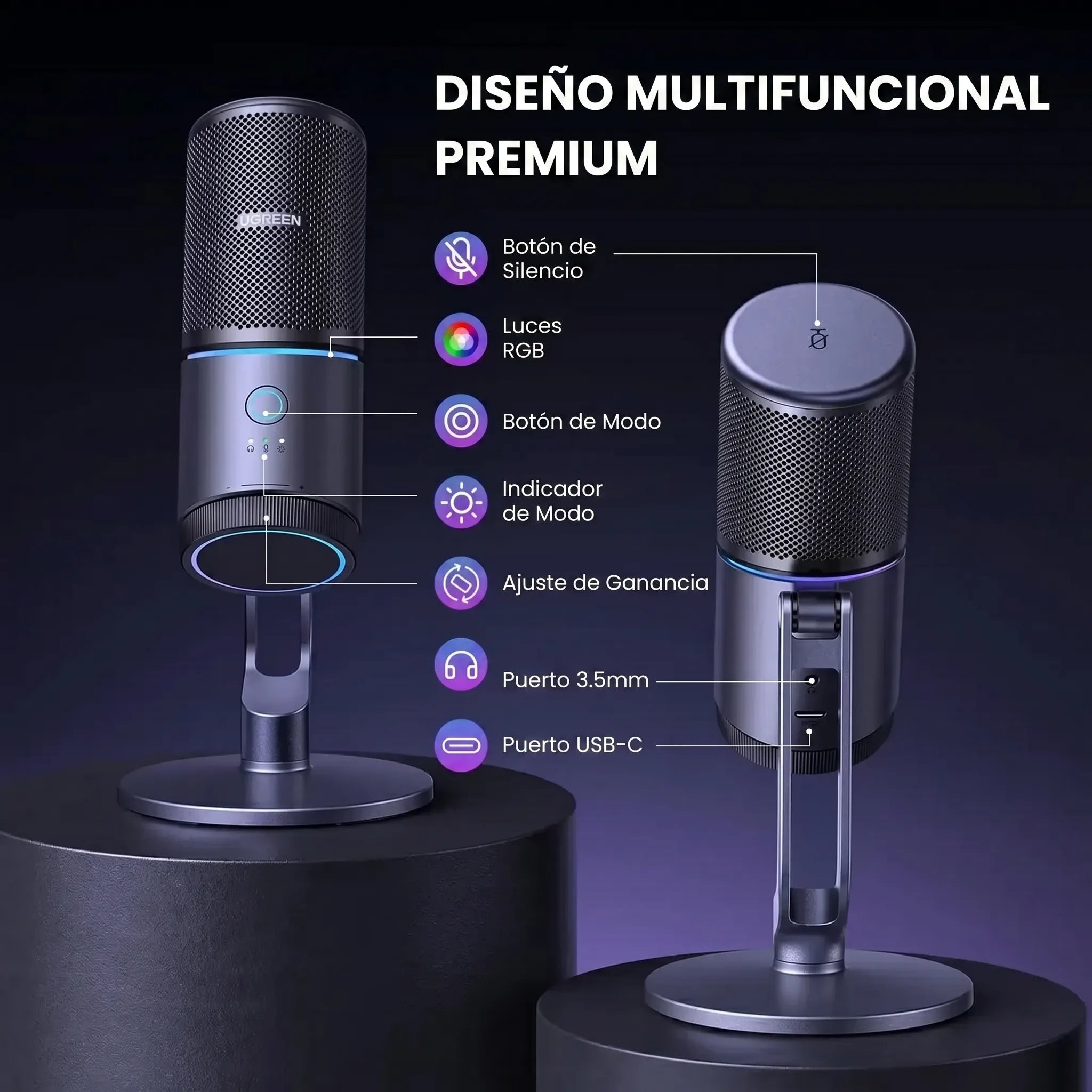 UGREEN micrófono USB para streaming y gaming con RGB CM769
