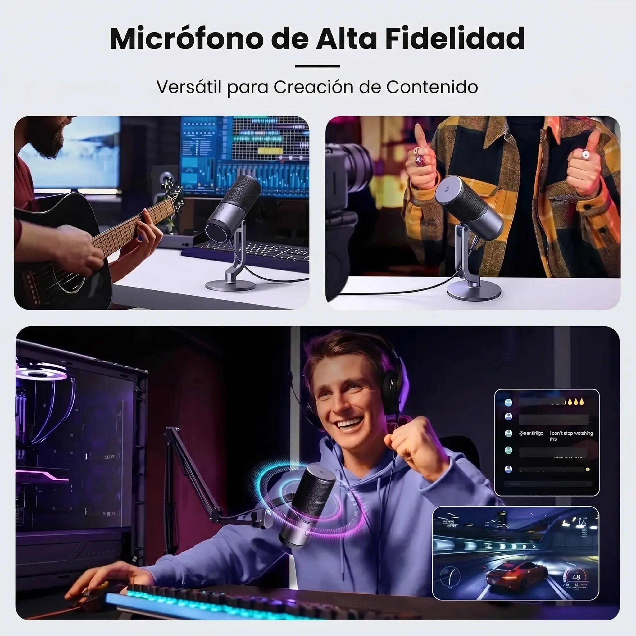 UGREEN micrófono USB para streaming y gaming con RGB CM769