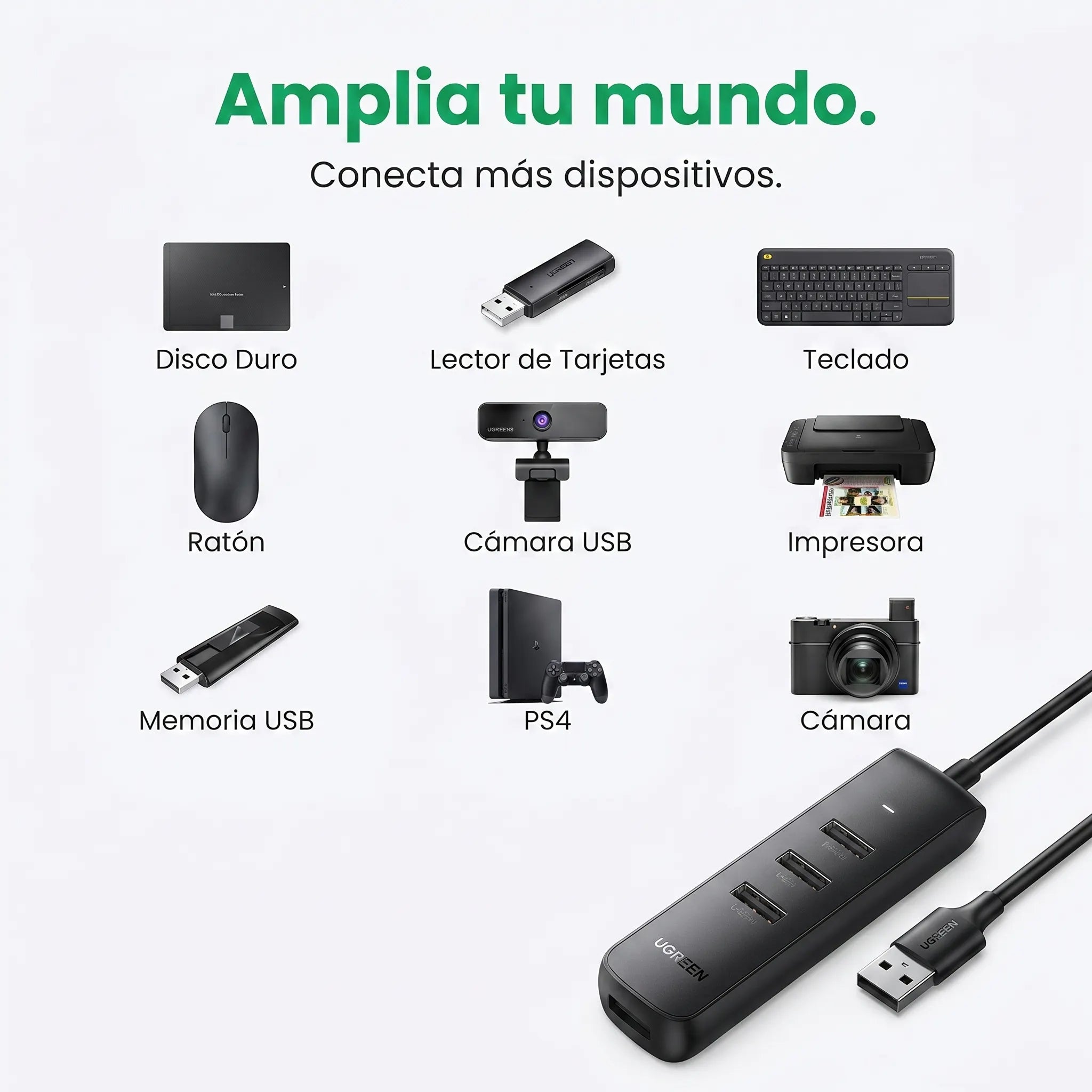 UGREEN hub USB 4 en 1 con 4 puertos USB-A 3.0 1M 5Gbps