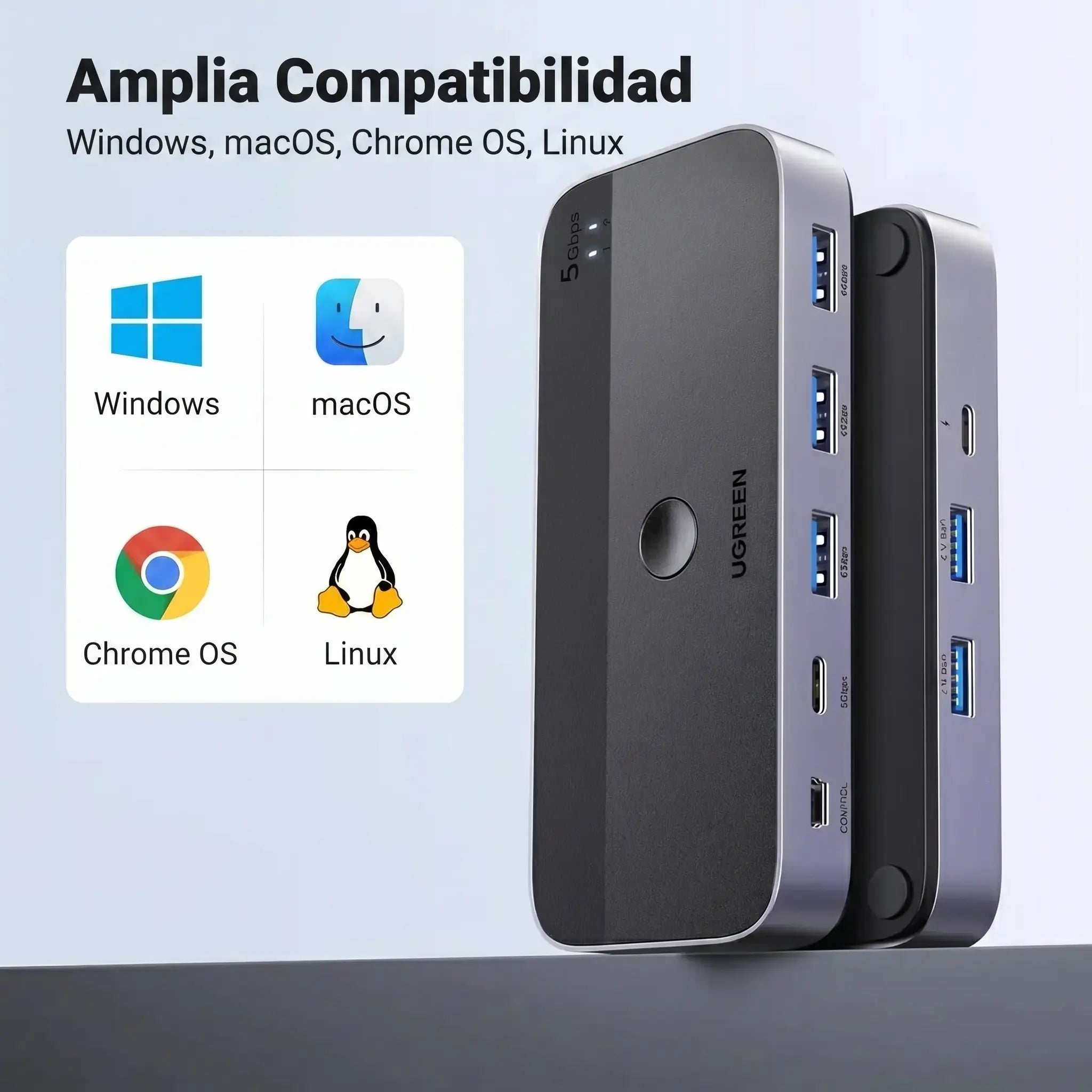 UGREEN switch USB-C 2 equipos con 4 puertos USB 3.0