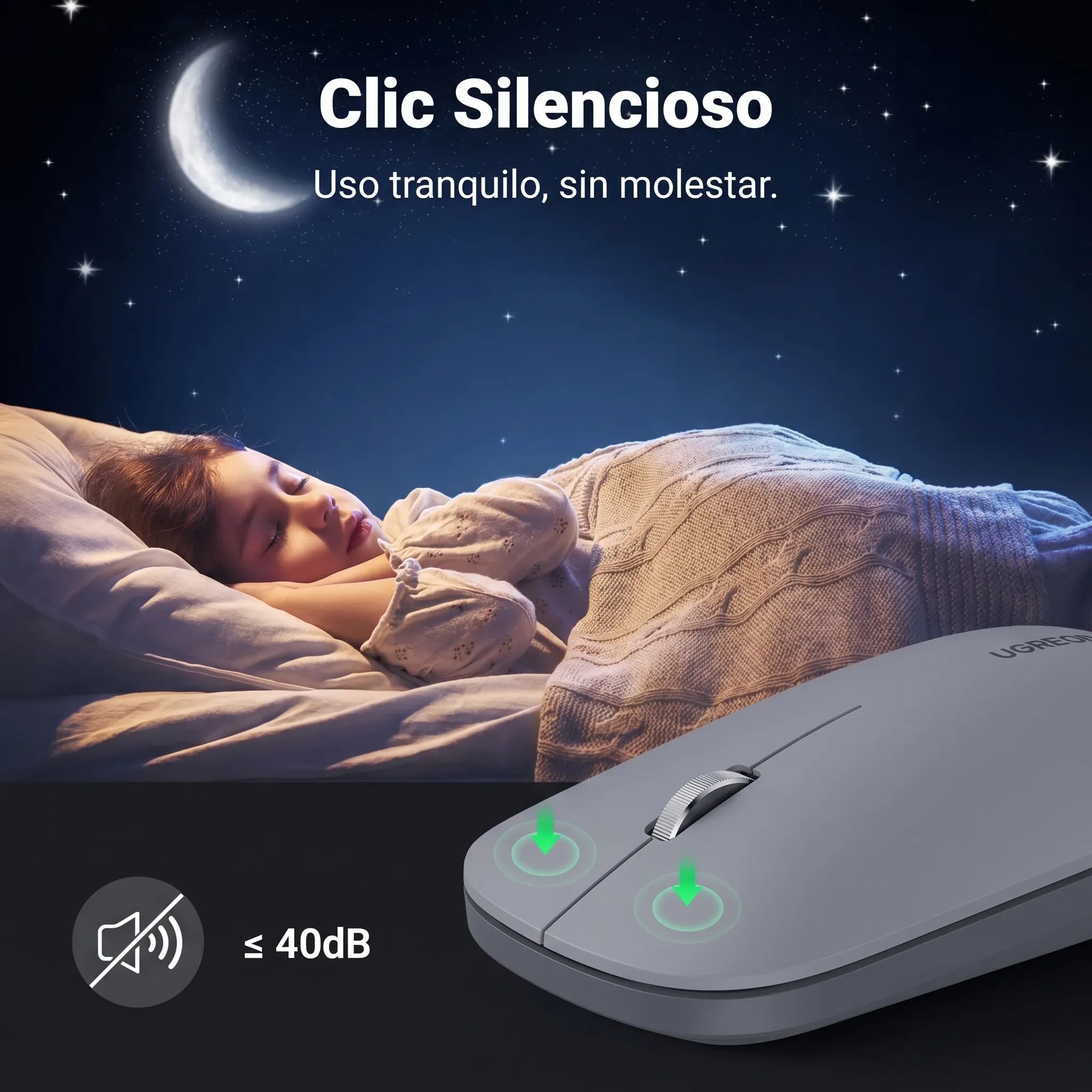 Mouse Inalambrico Ugreen Silent 2.4GHz 4000 dpi 90373 Gris
