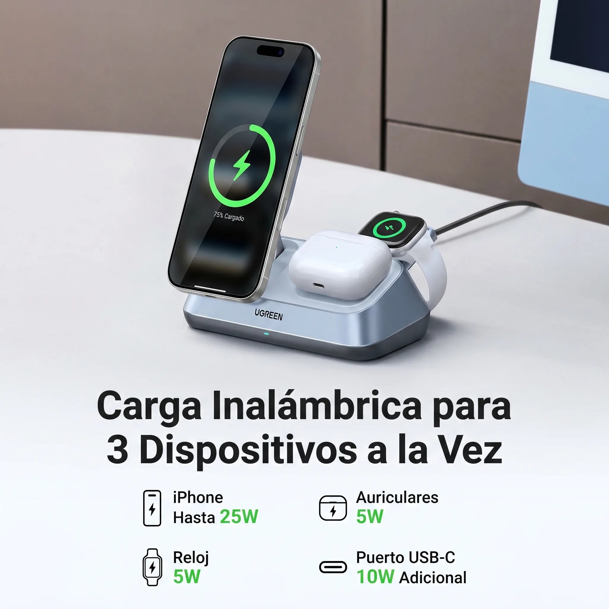 Cargador Magnético 3 en 1 25W UGREEN MagFlow