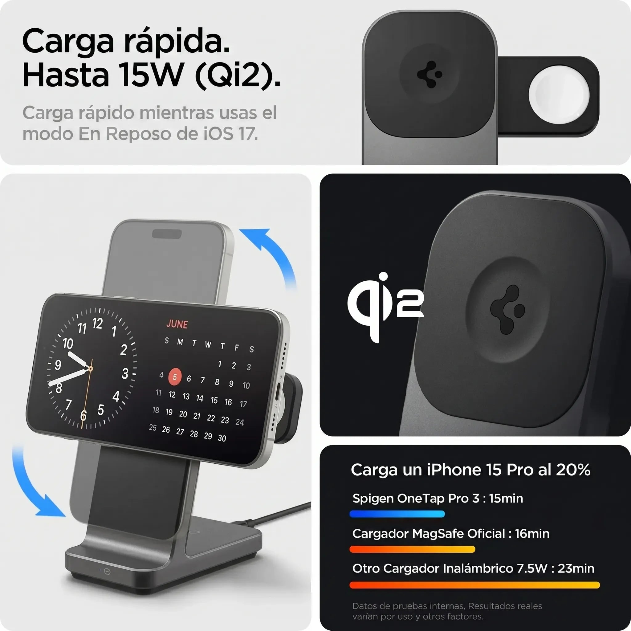 Stand Cargador Inalámbrico Spigen OneTap Pro Qi2 3 en 1 (MagSafe)