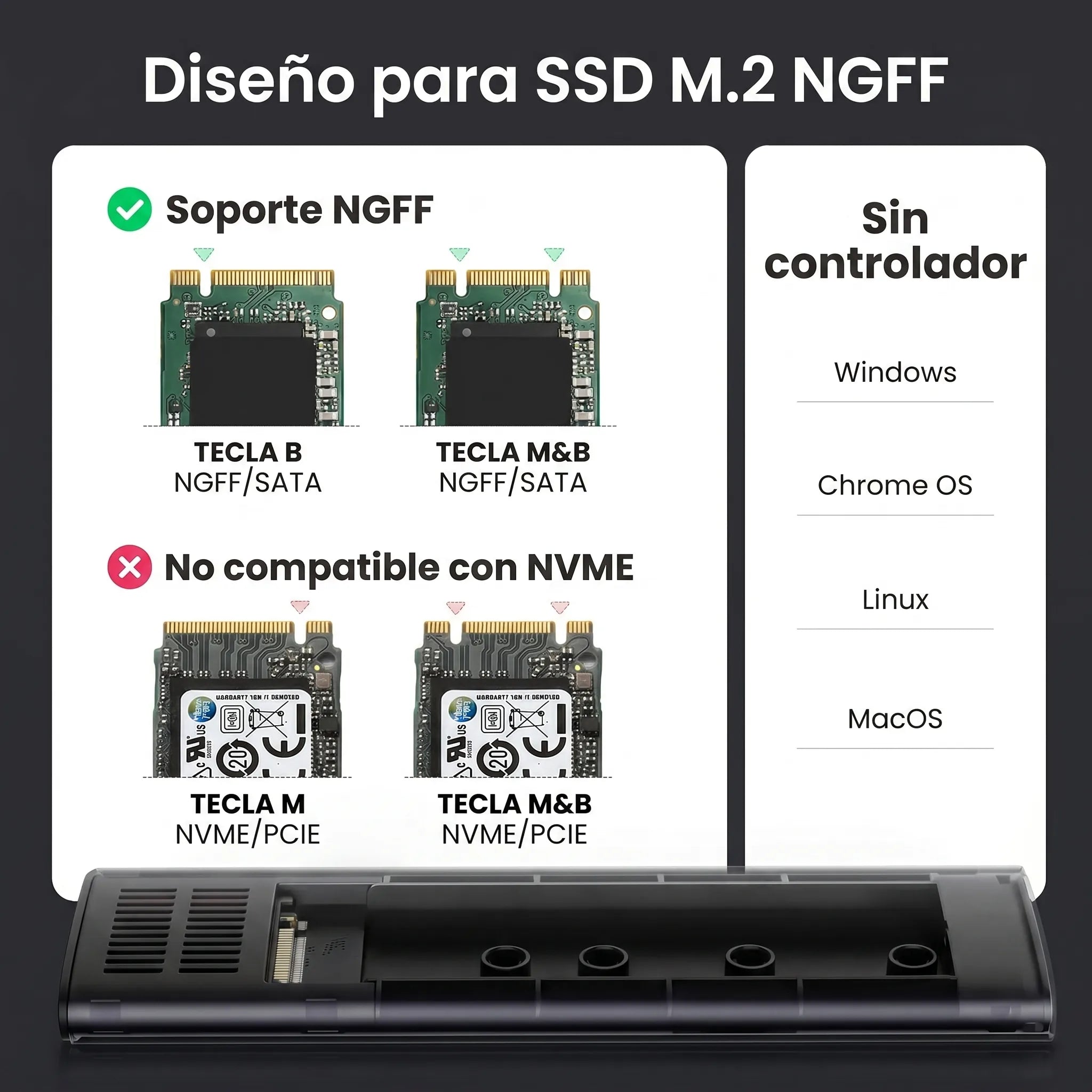 UGREEN carcasa USB-C para SSD M.2 NGFF con cable 50cm