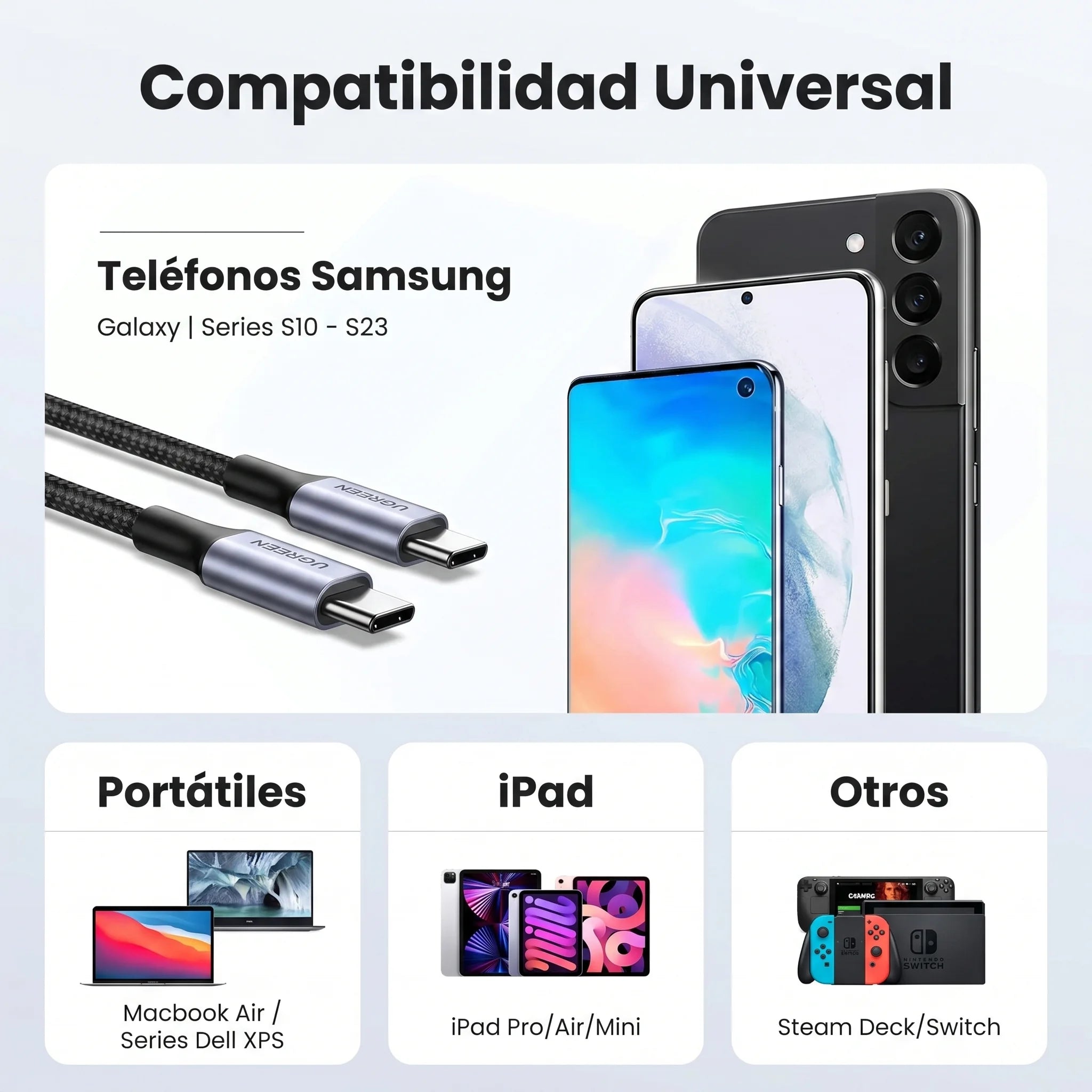 Cable UGREEN USB-C a USB-C de carga rápida (US261 / 50150) 1M 60W