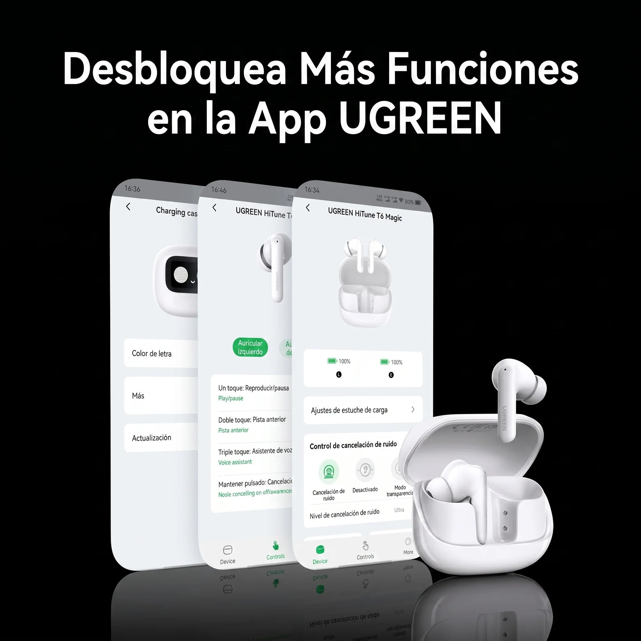 UGREEN EchoBuds Magic Active Noise Cancelling Earbuds with Smart Touchscreen