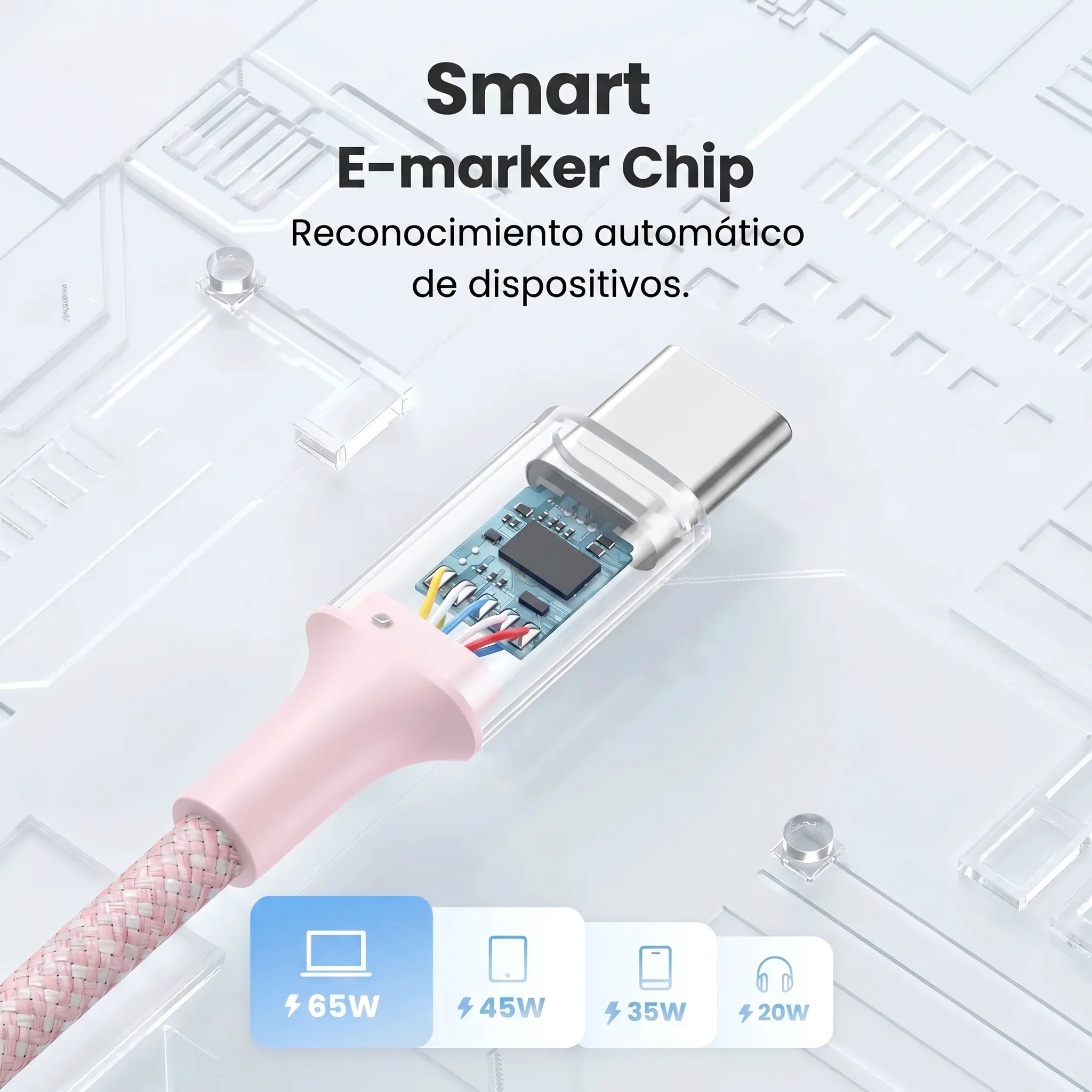 UGREEN cable USB-C a USB-C 1M 100W 5A carga rápida y datos - Pink