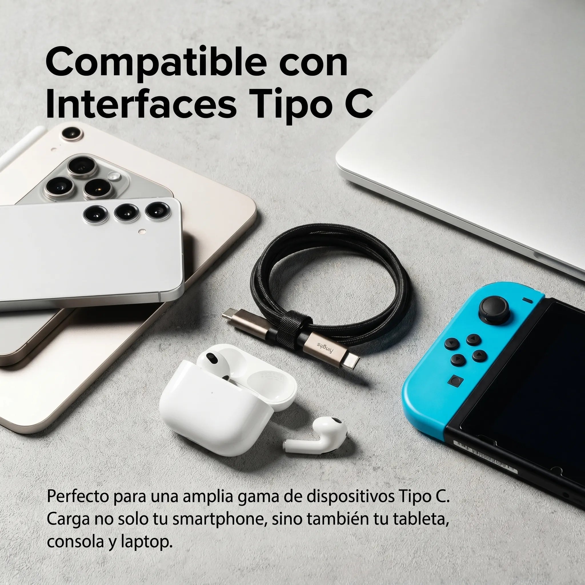 Cargador Ringke Carga Rápida 12W Trenzado Nylon Tipo C a C (1 Metro)