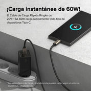Cargador Ringke Carga Rápida 12W Trenzado Nylon Tipo C a C (1 Metro)