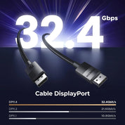 Cable UGREEN DP 1.4 Male o Male trenzado 1M - Cable DisplayPort 8K 60H